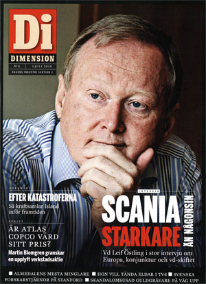 Leif Östling på framsidan av Dagens Industri med rubriken "Scania - Starkare än någonsin"