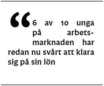 6 av 10 unga på arbetsmarknaden har redan nu svårt att klara sig på sin lön